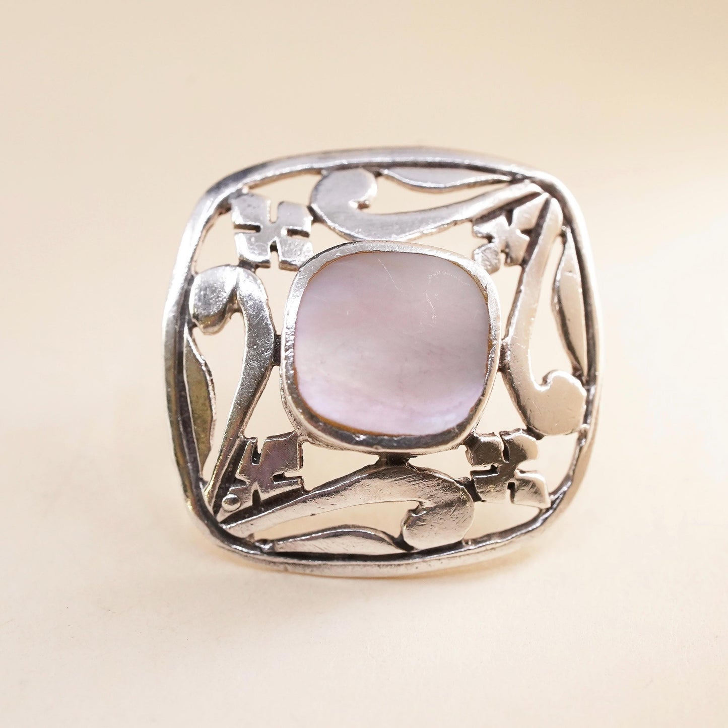 Vintage single earring. Sterling 925 silver square stud with mother of pearl
