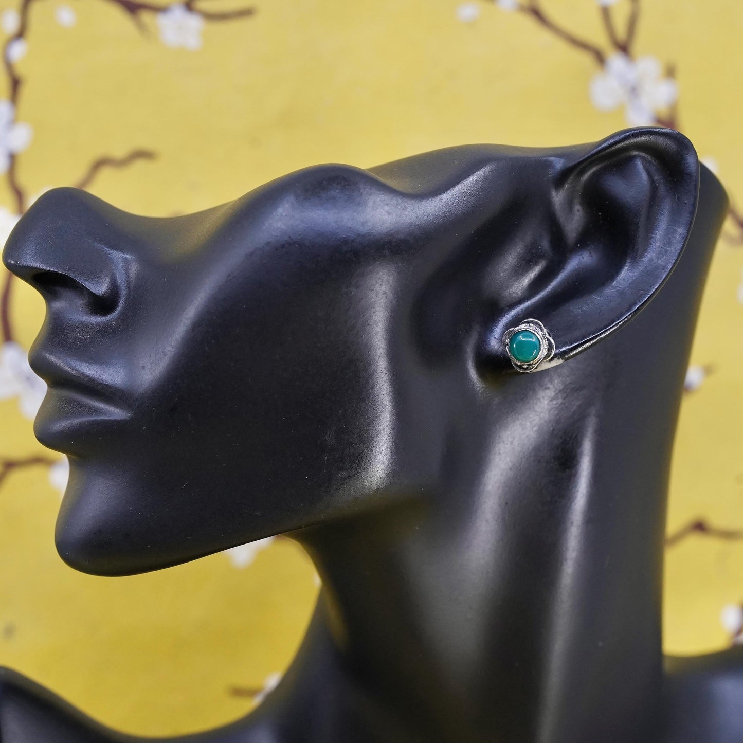 Vintage Sterling Silver 925 handmade studs Earrings jade, southwestern jewelry