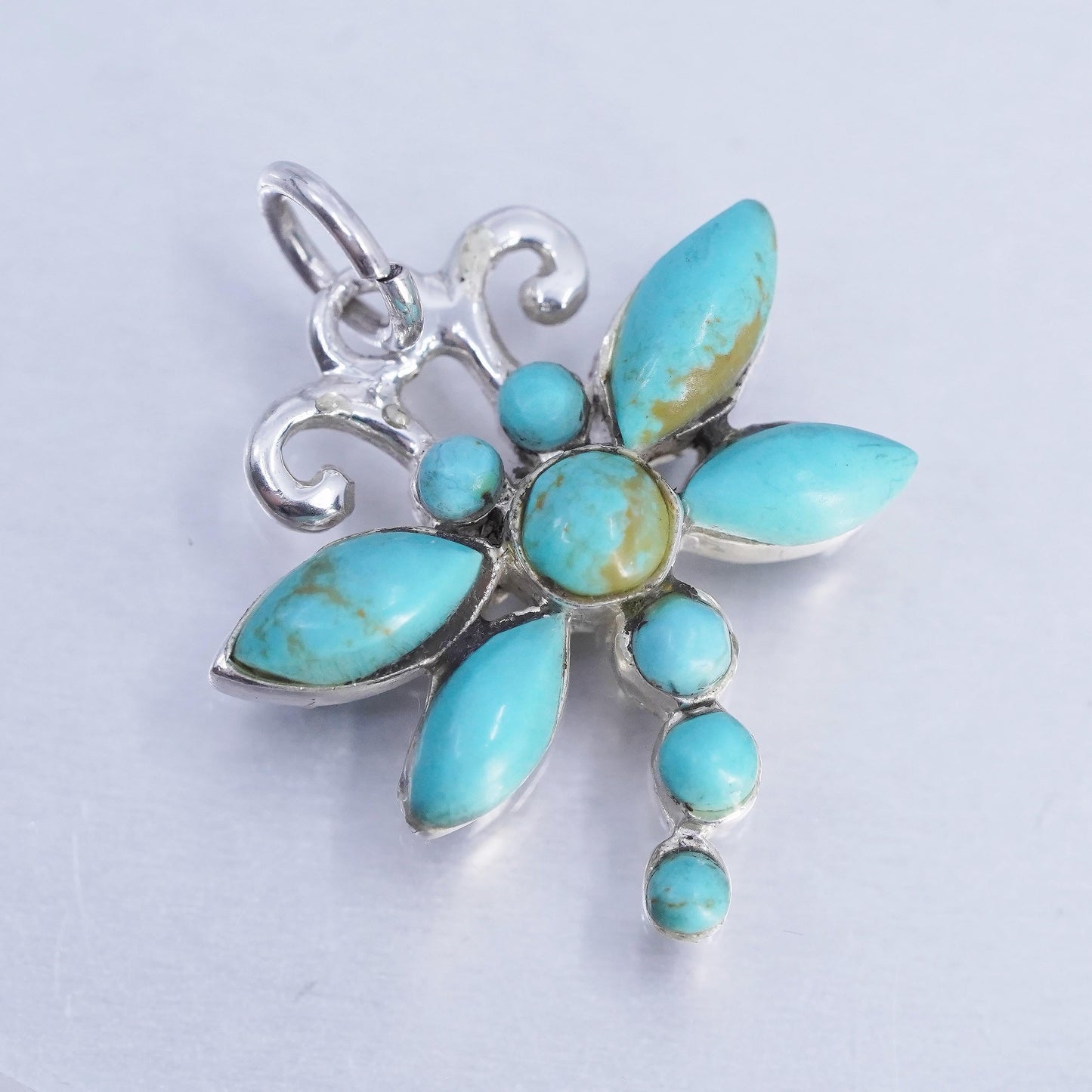 sterling silver pendant, Native American, 925 dragonfly charm with turquoise