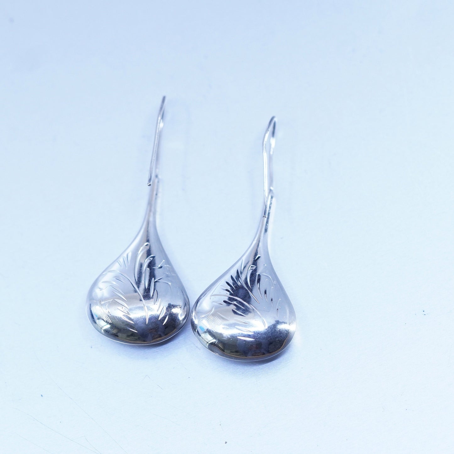 Vintage Sterling 925 silver handmade puffy teardrop earrings