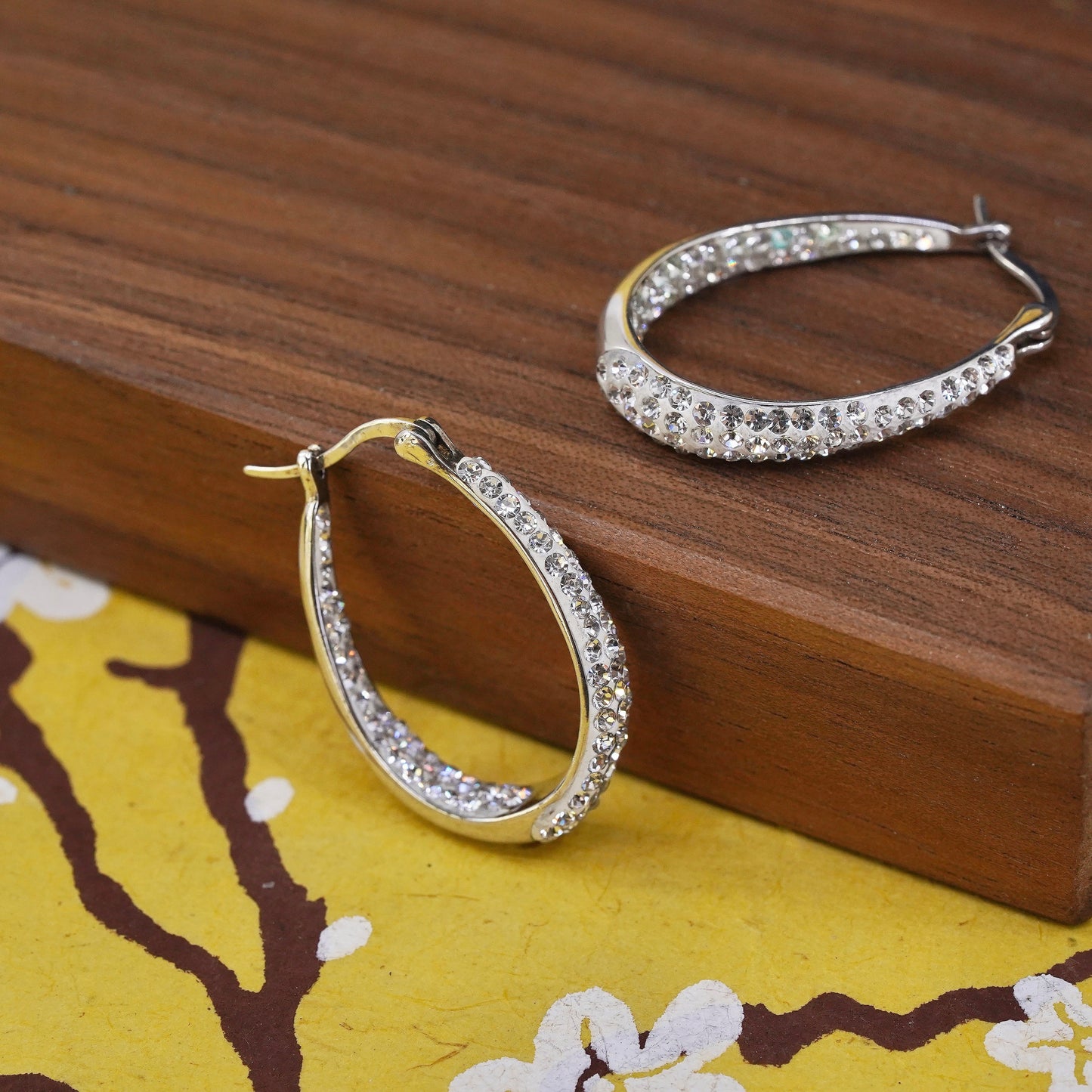 1", vintage Sterling silver handmade earrings, 925 huggie hoops with cluster cz