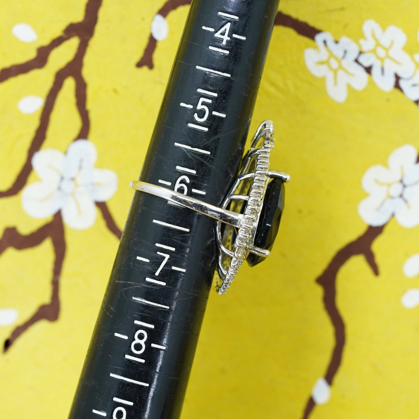 Size 6, Sterling silver handmade ring, 925 band with teardrop blue sapphire