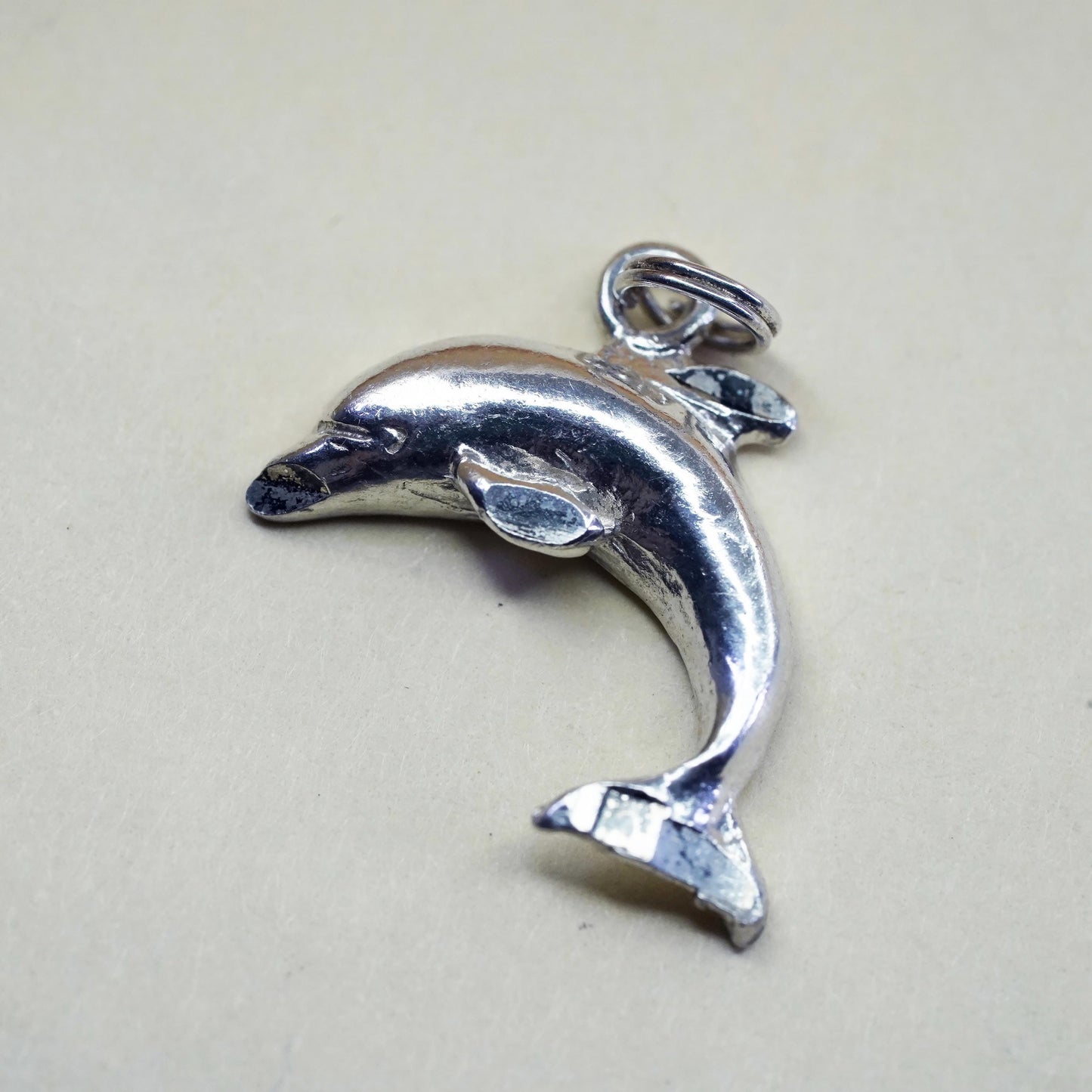 Vintage sterling silver dolphin pendant, 925 charm