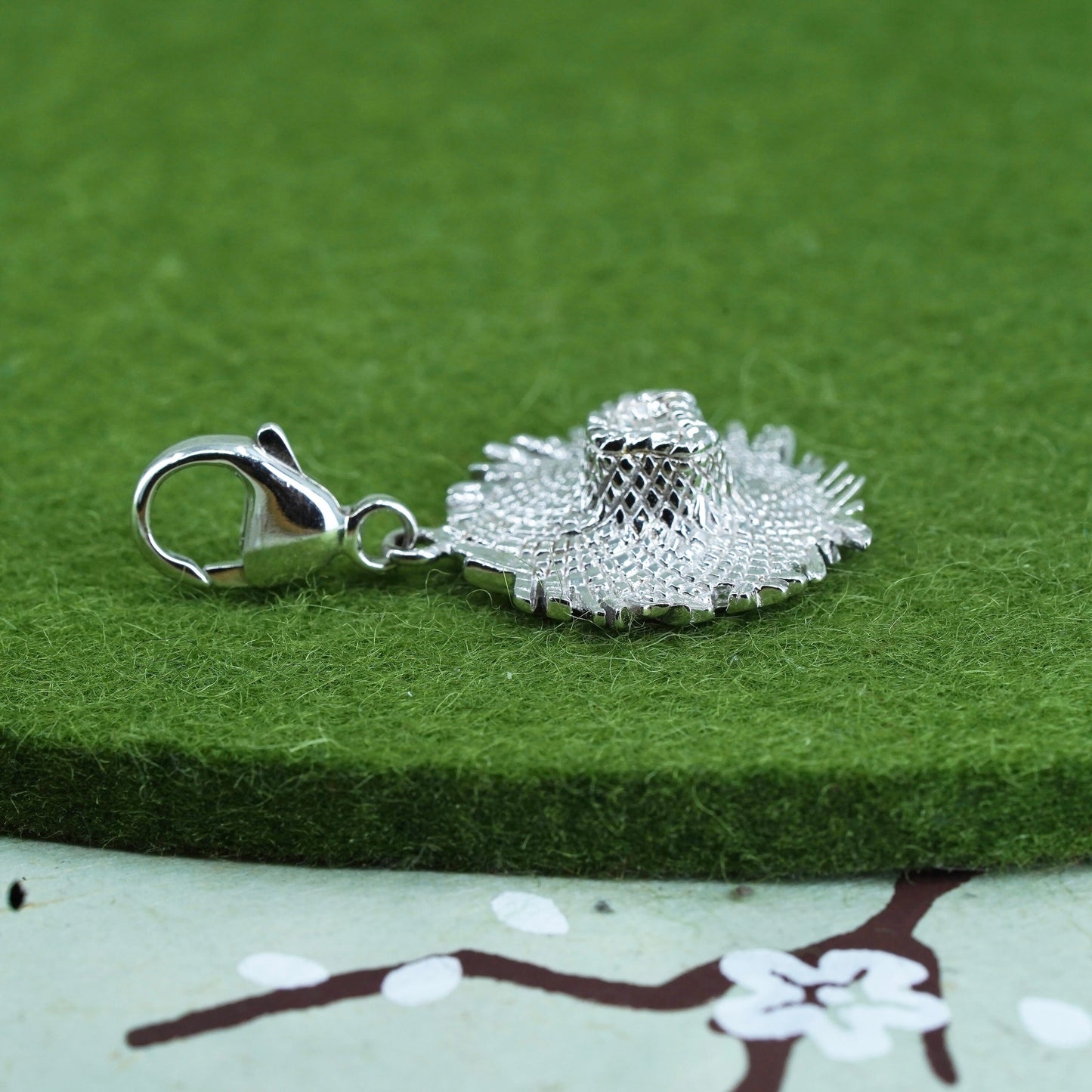 Vintage sterling silver handmade charm, 925 straw hat pendant