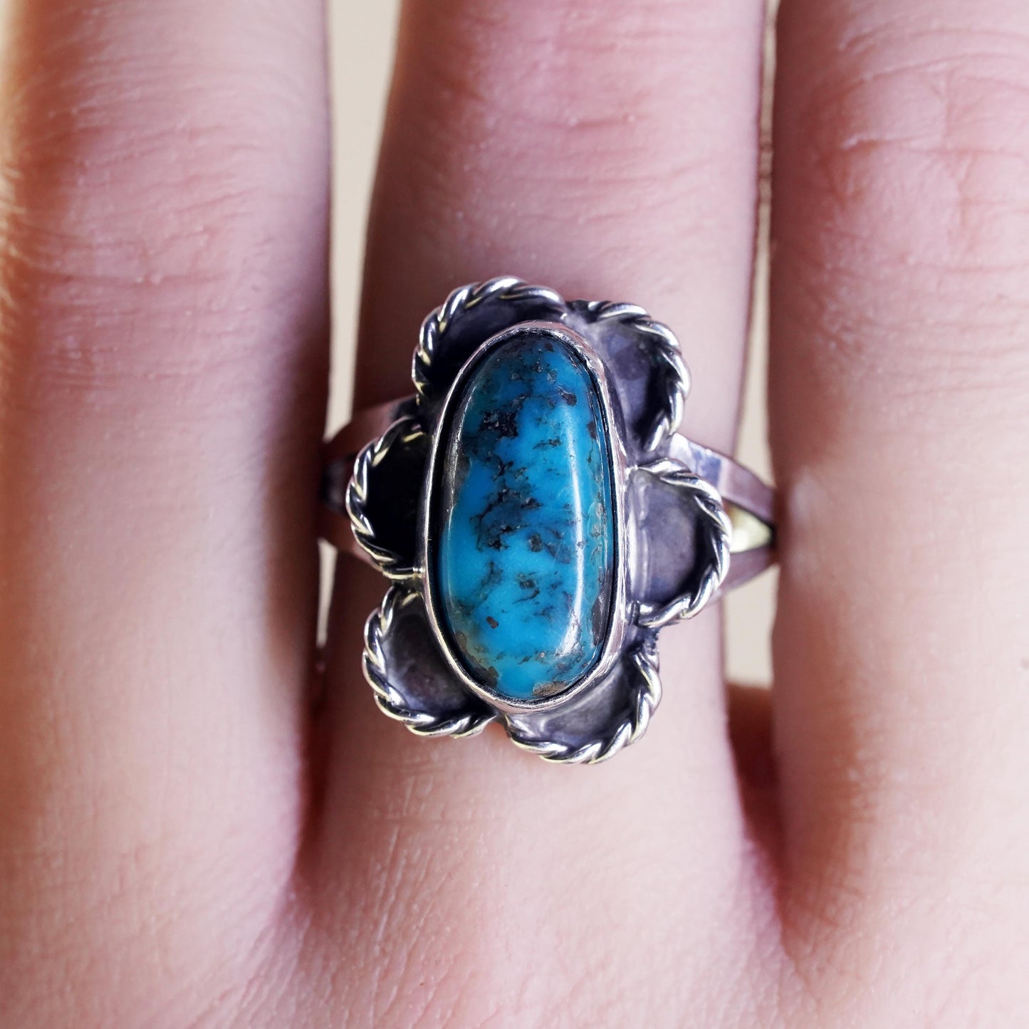 Size 9.5 Native American sterling 925 silver ring with turquoise, southwestern