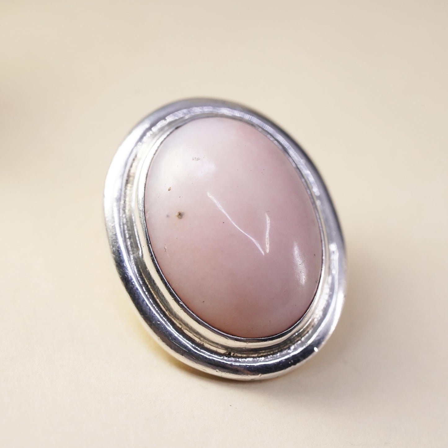 Native American Navajo single earring. Sterling 925 silver oval stud pink stone