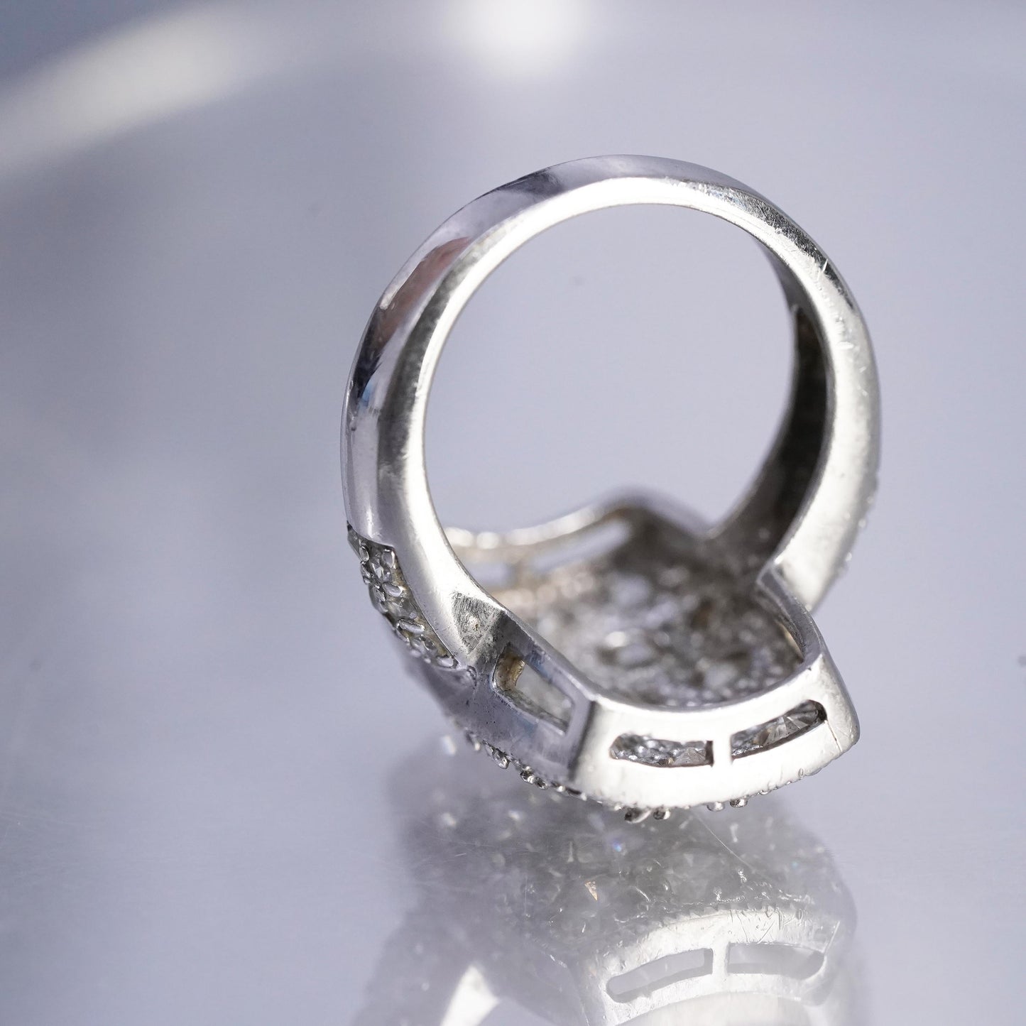 Size 6, vintage Sterling 925 silver handmade wide band ring with cluster Cz