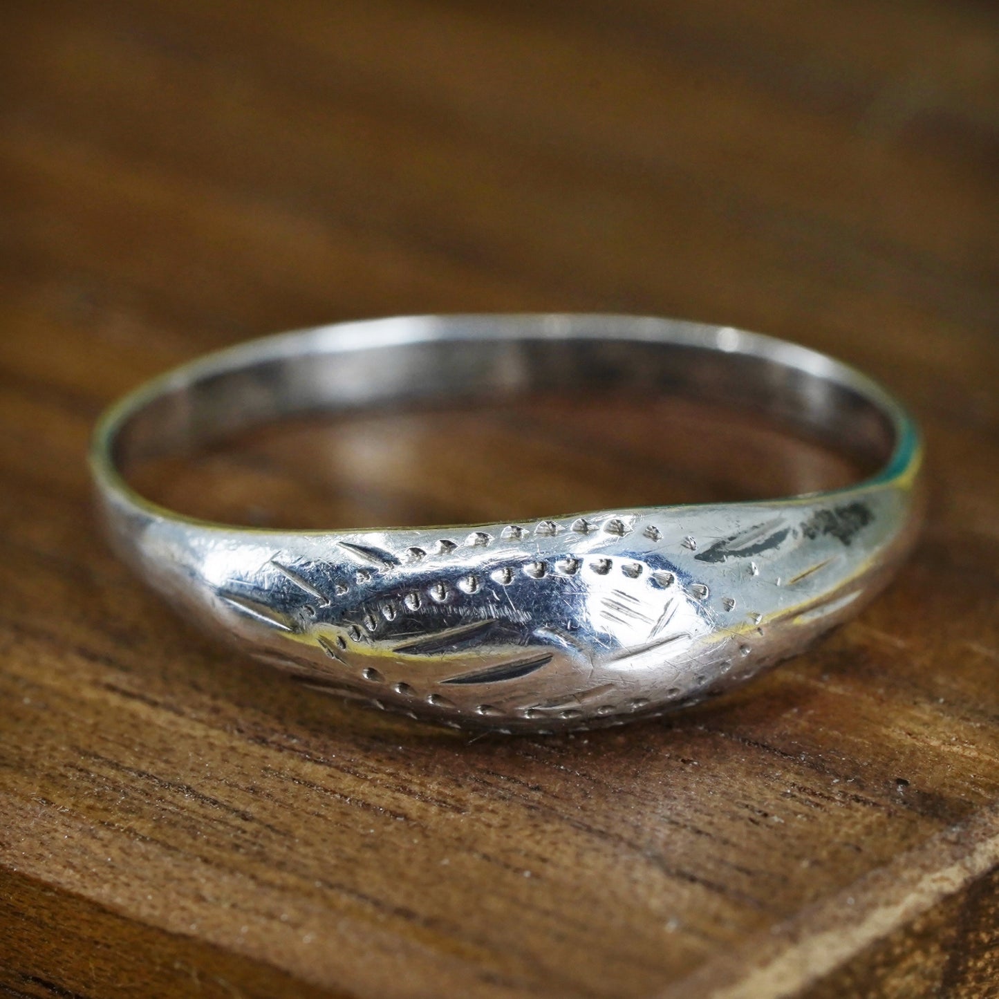 size 7.75, vintage Sterling silver handmade stackable ring, 925 textured band