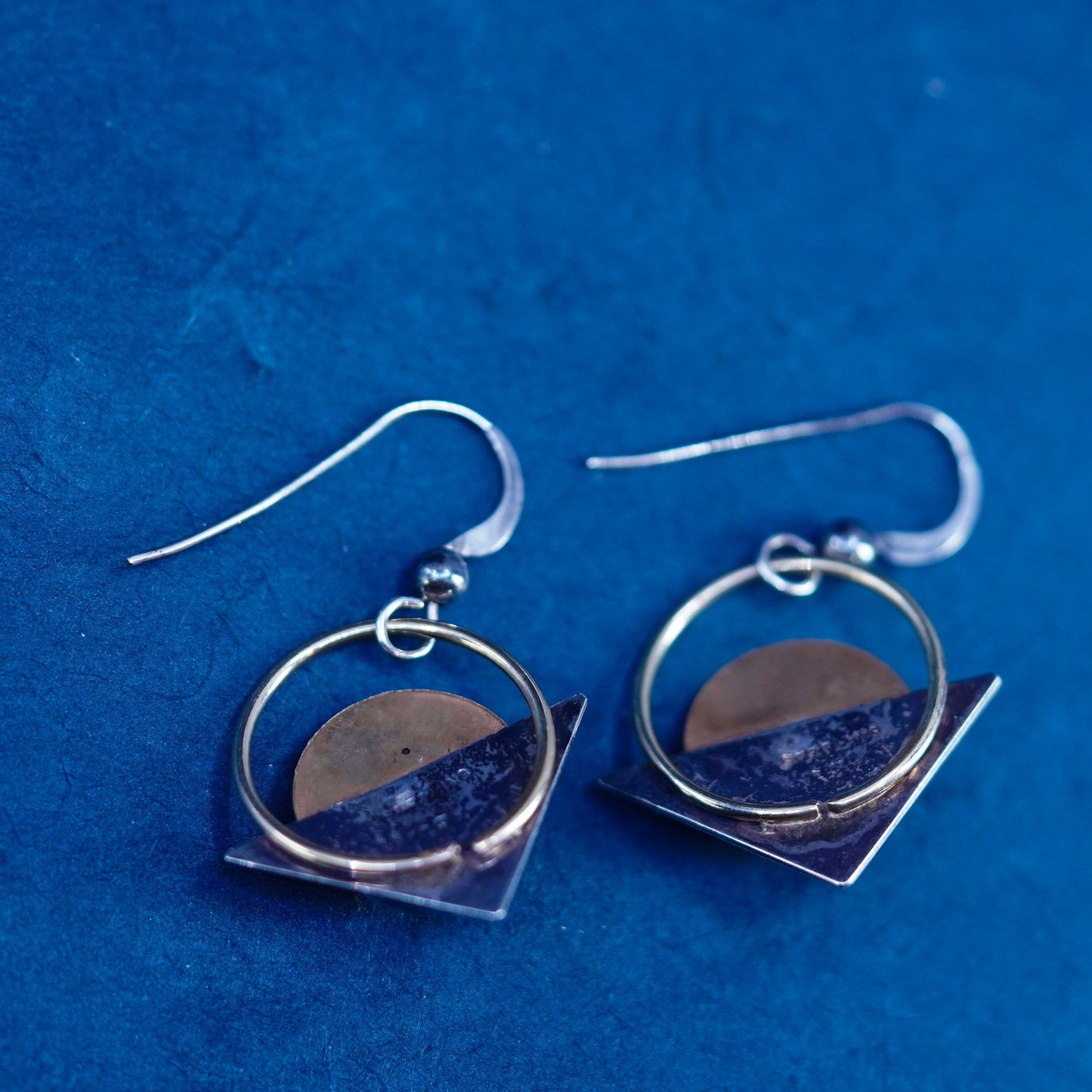 PJP gold filled sterling silver drop earrings, modern 925 disc with black onyx