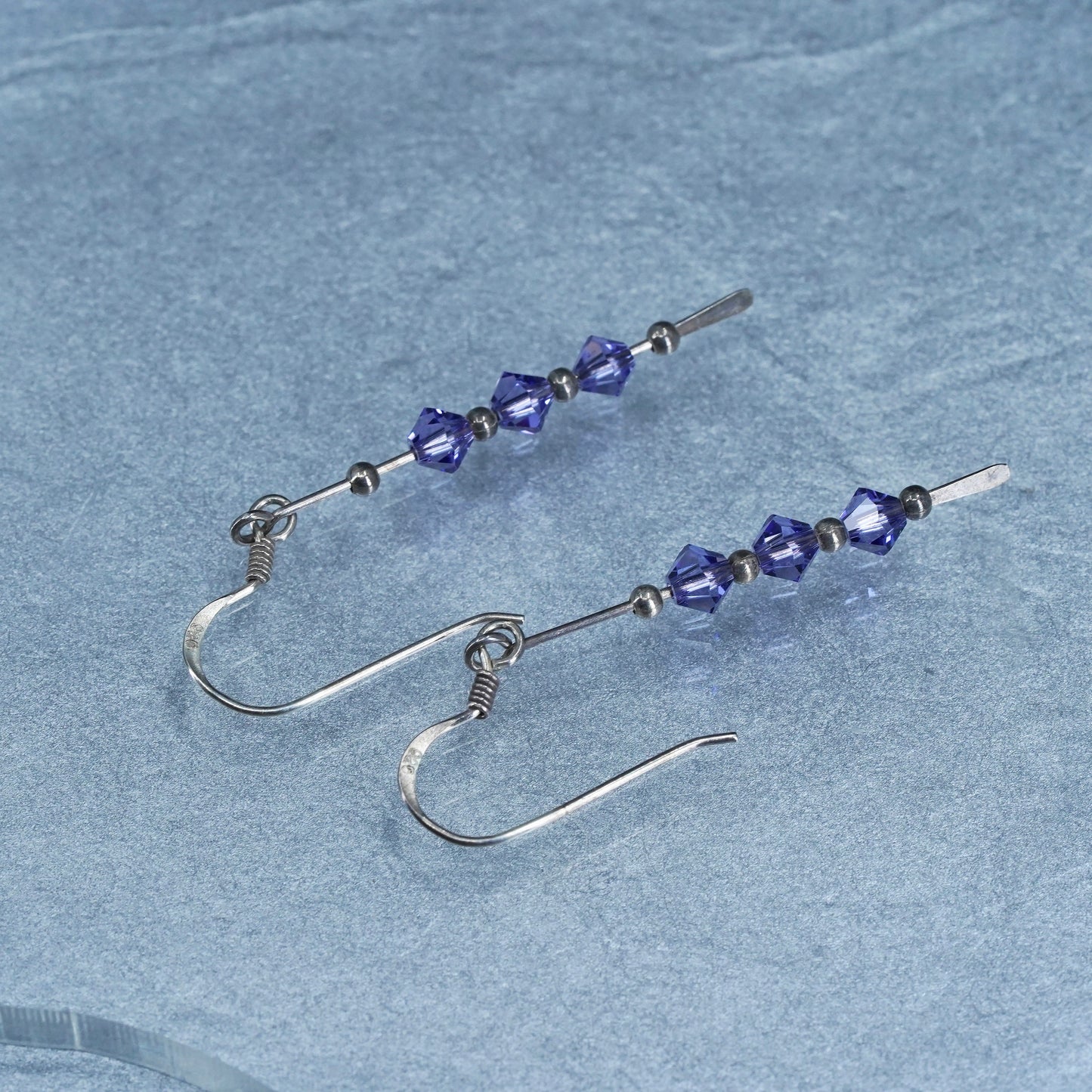 Vintage Sterling 925 silver handmade earrings with amethyst crystal beads