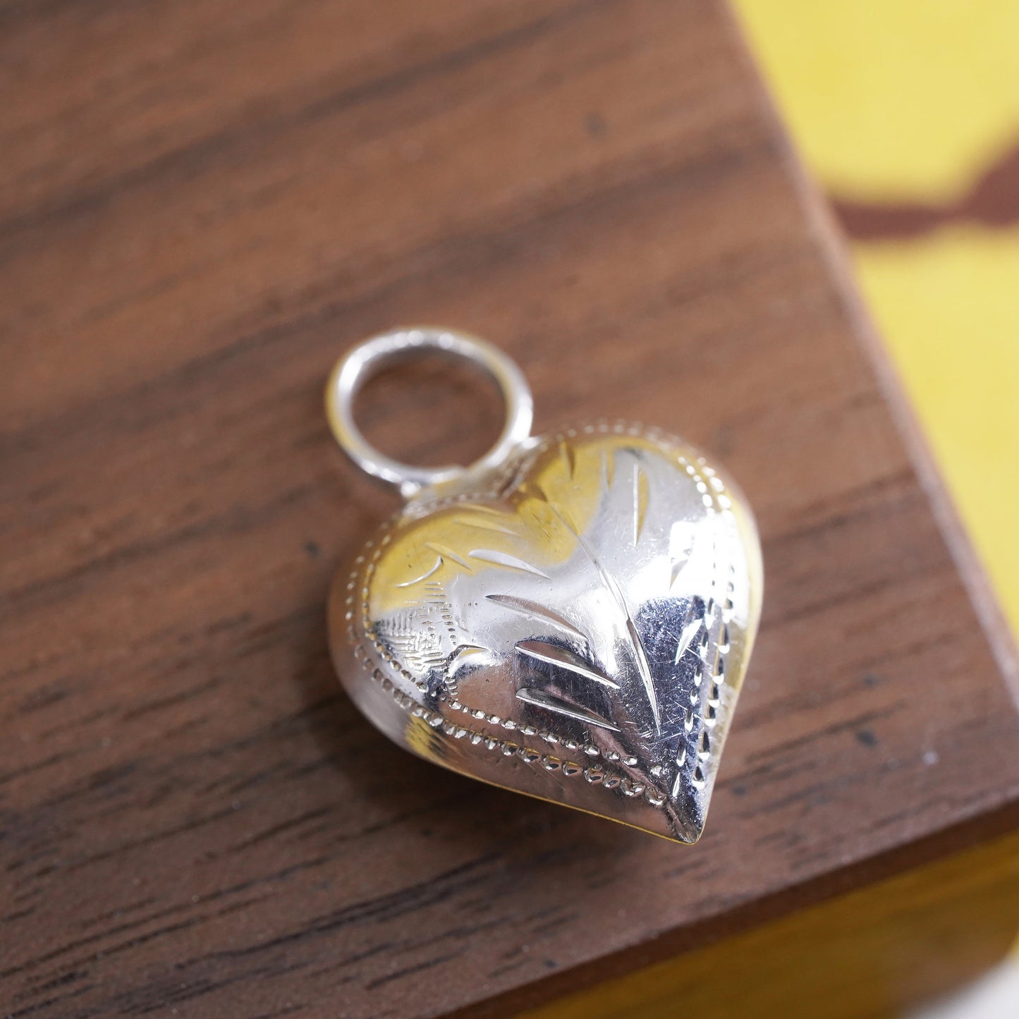 Vintage Sterling silver handmade pendant, puffy 925 silver heart charm