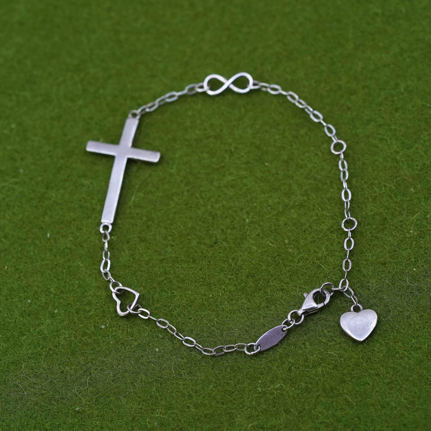 7.5”, Vintage sterling silver handmade bracelet, Italy 925 chain with cross