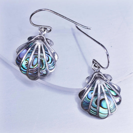 Vintage Sterling 925 silver handmade shell earrings with abalone inlay