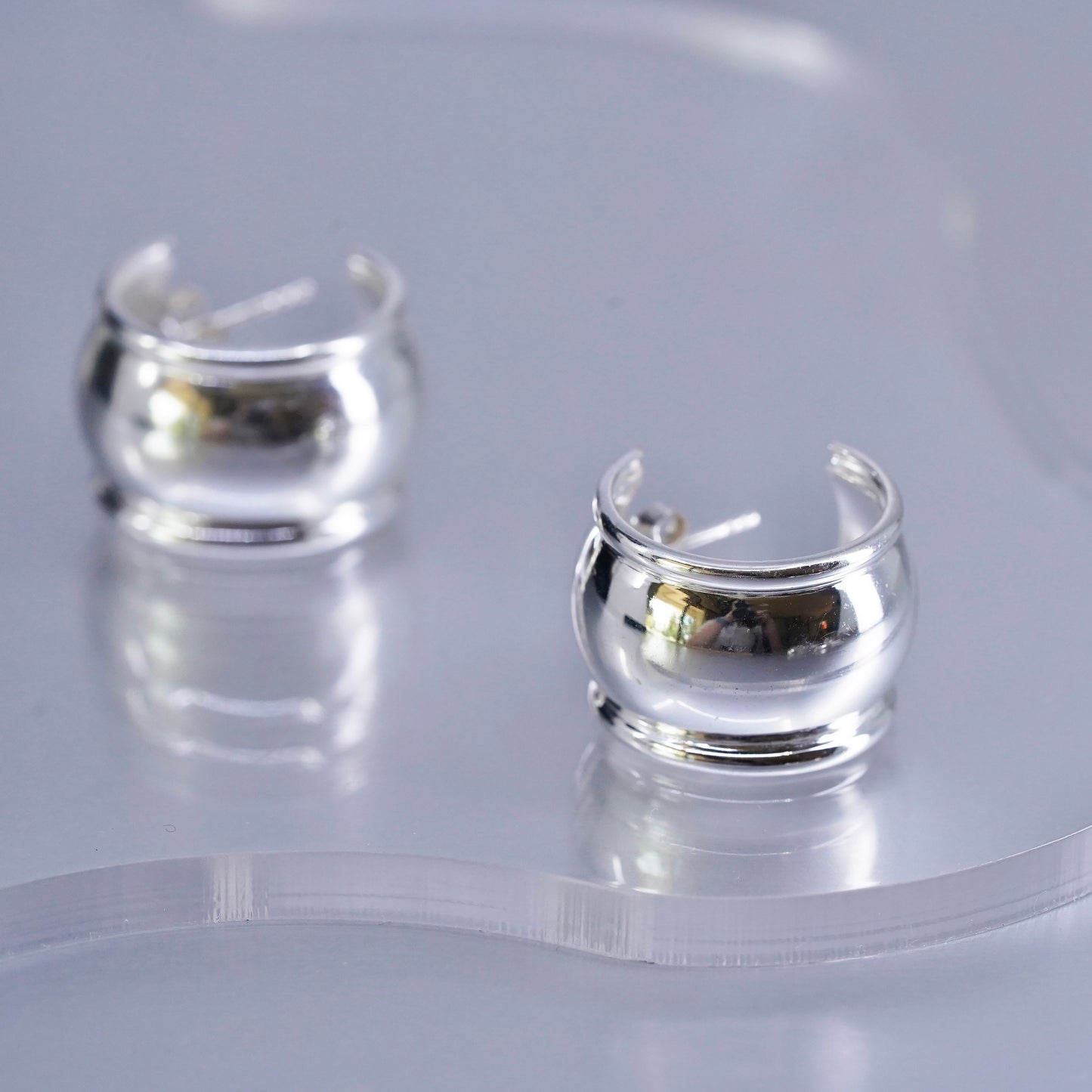 0.75”, vintage Sterling silver handmade earrings, modern 925 wide huggie studs
