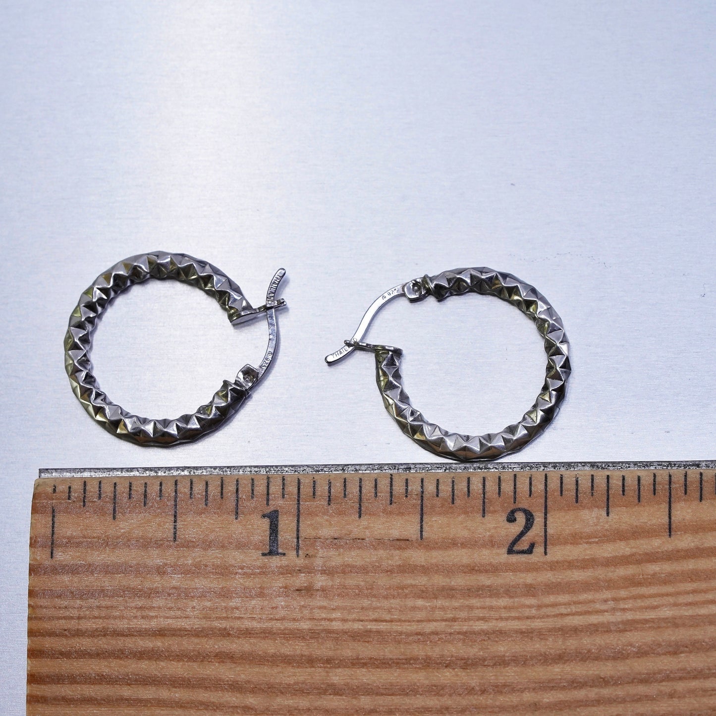 0.75”, vintage Sterling silver handmade earrings, textured 925 hoops