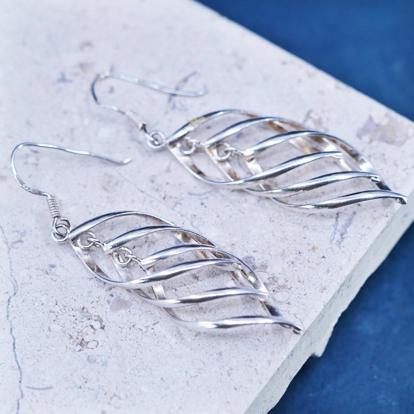 Vintage sterling silver handmade earrings, modern 925 twisted hoops