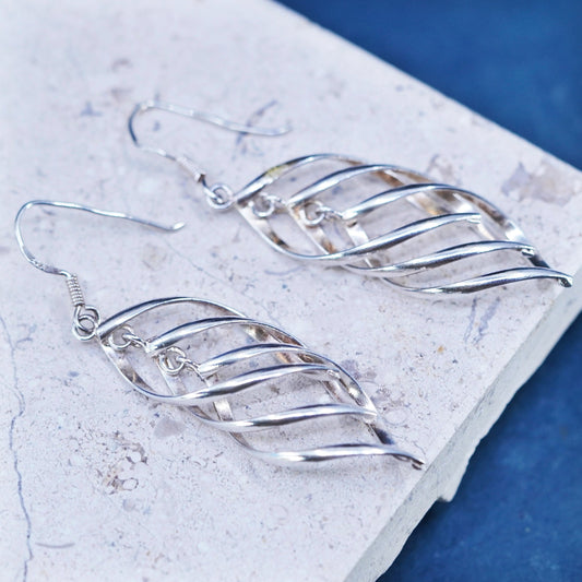Vintage sterling silver handmade earrings, modern 925 twisted hoops