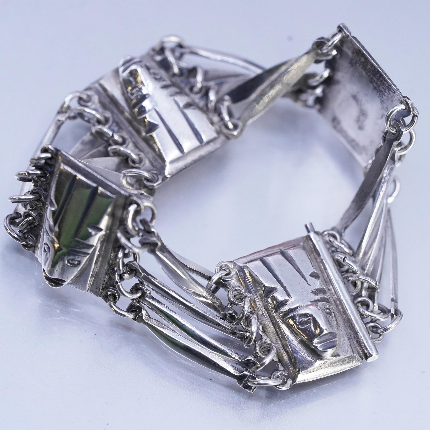 6.5", VTG Mexican southwestern Sterling 925 silver handmade face mask bracelet