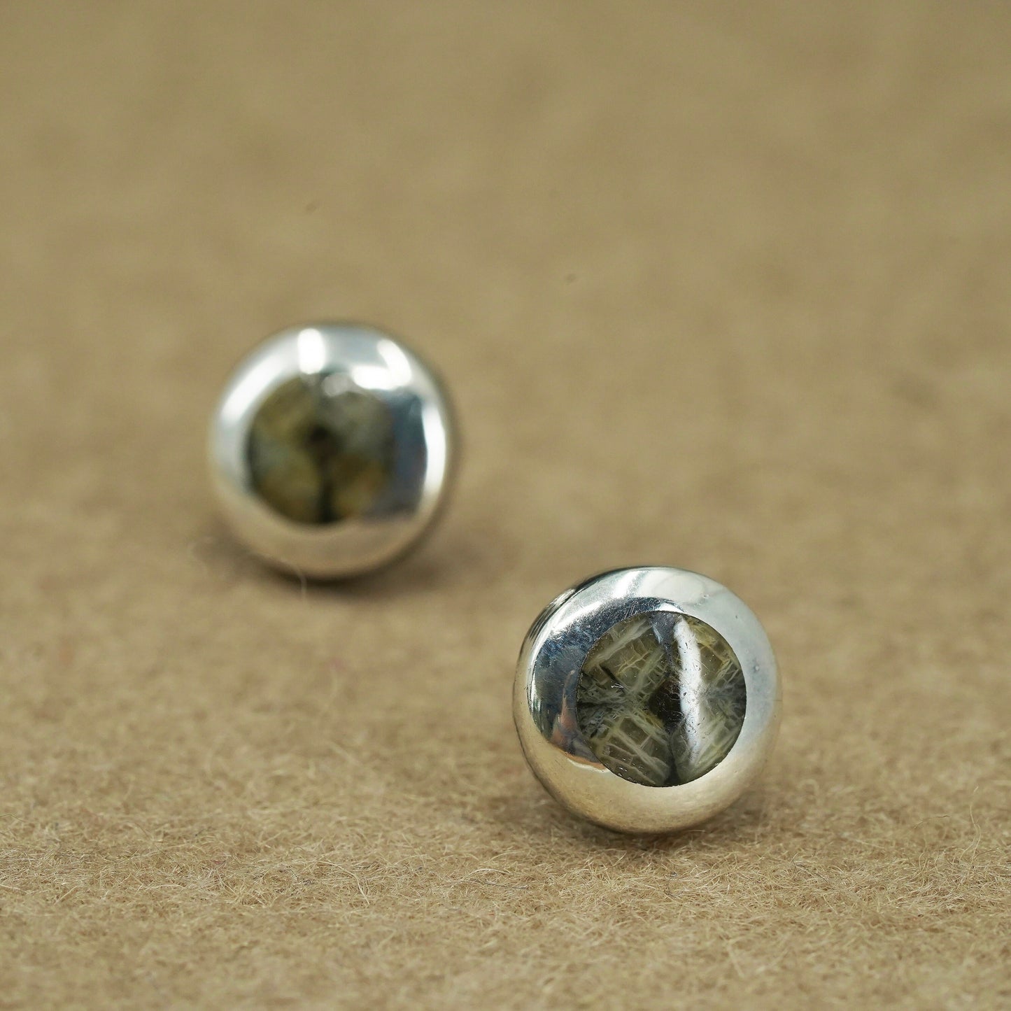 Vintage Sterling 950 silver handmade earrings, studs with rutilated quartz