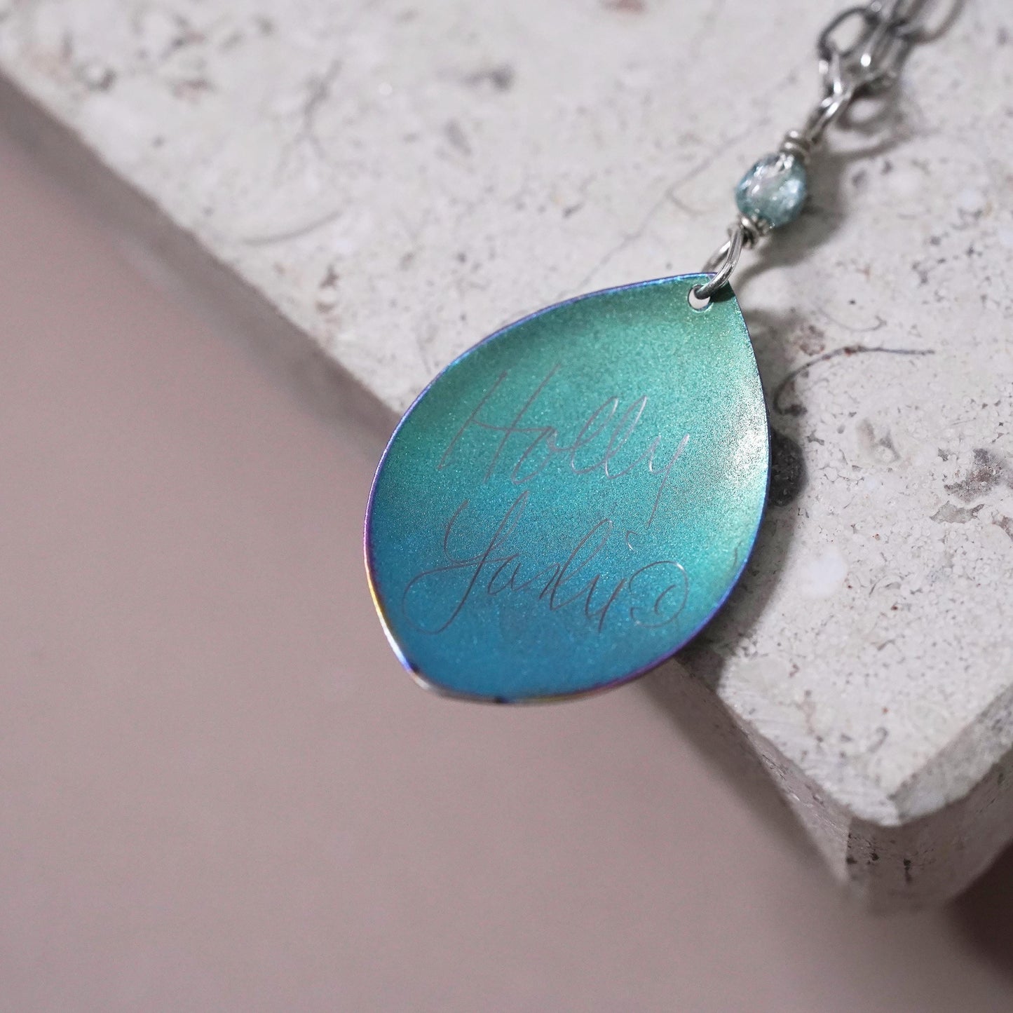 18", Holly Yashi Sterling silver necklace, 925 elongated leaf pendant crystal
