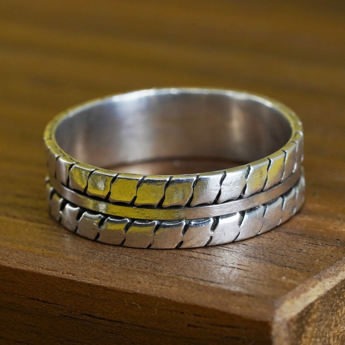 Size 8.5, vintage sterling silver handmade ring, 925 stackable textured band
