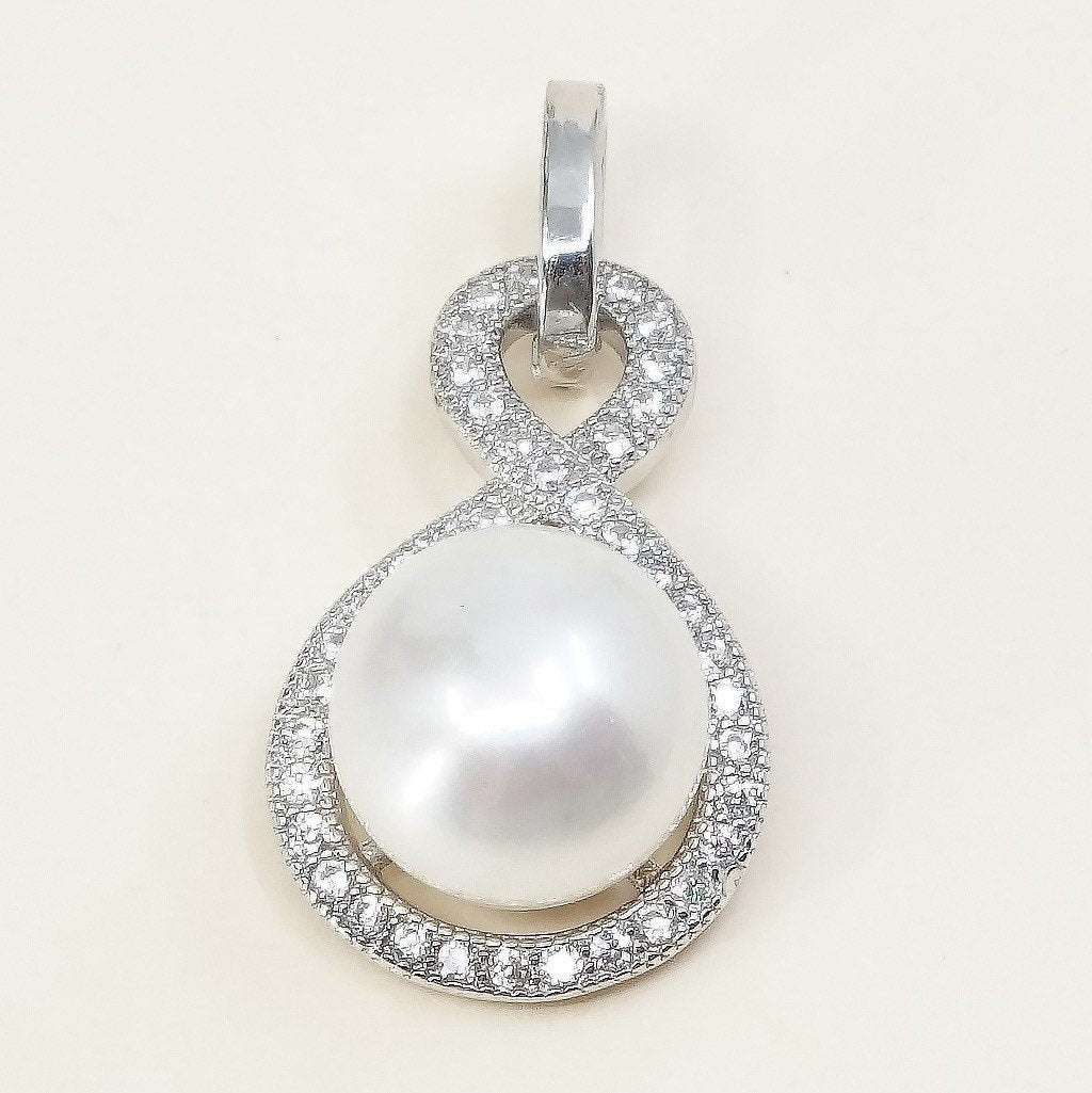 VTG handmade sterling silver pendant, 925 pendant with pearl and crystal