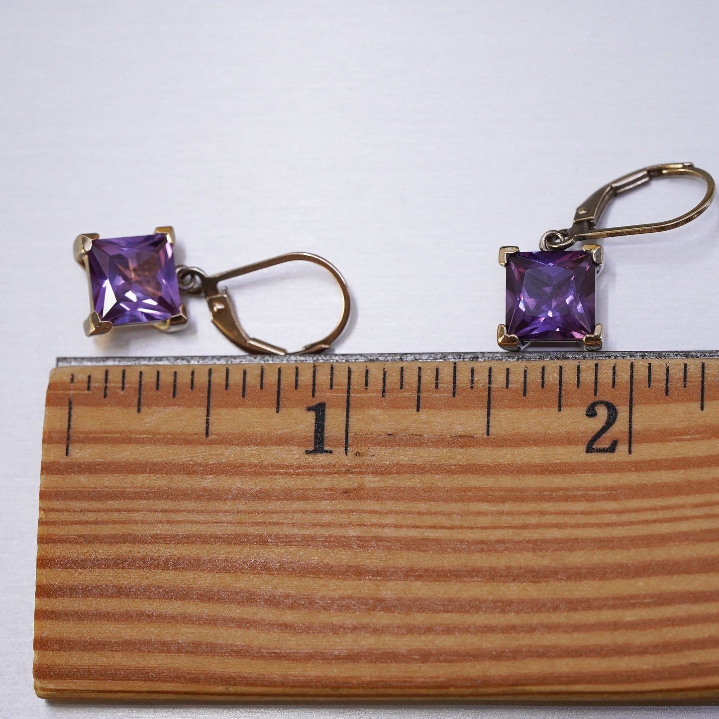 Vintage vermeil gold over Sterling 925 silver handmade earrings with square amethyst