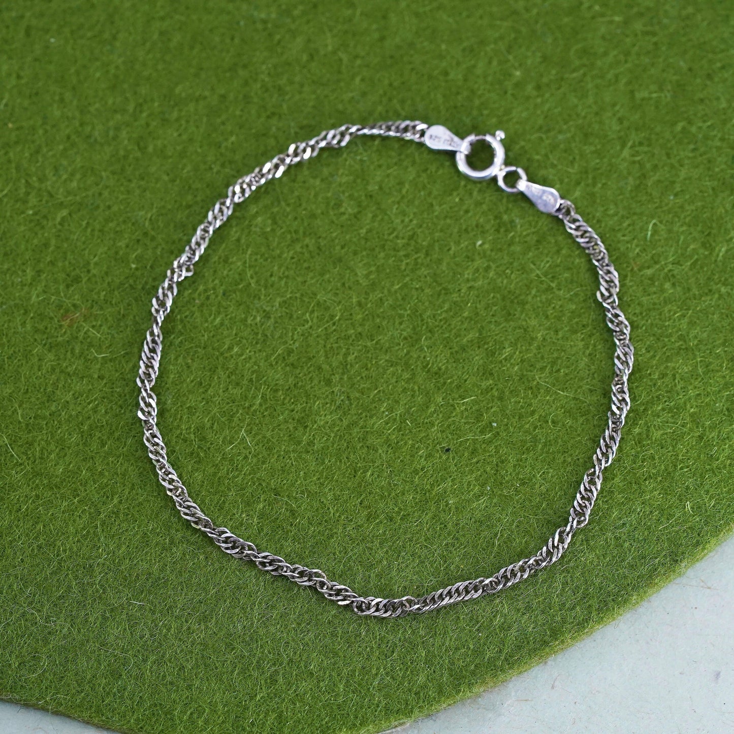 7.25”, 3mm, Vintage Milor sterling silver bracelet, twisted curb link bracelet