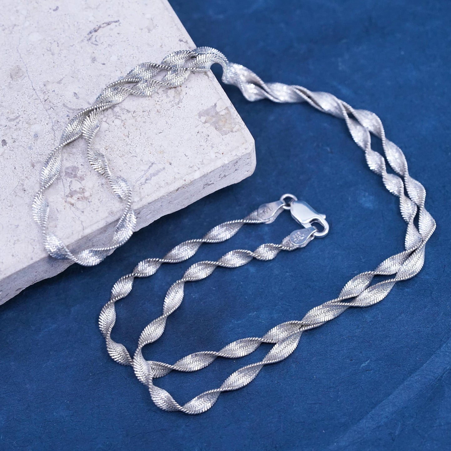 24", vintage Sterling silver handmade chain, 925 twisted herringbone necklace