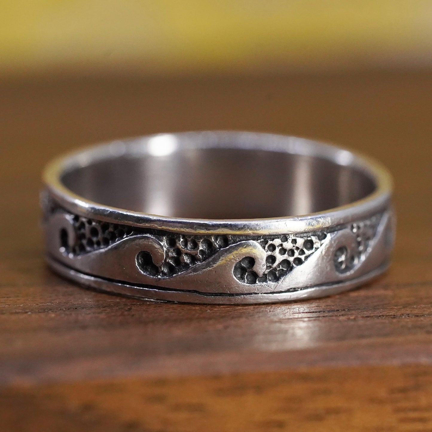 Size 6.75, vintage Sterling silver handmade ring, 925 wavy wave band