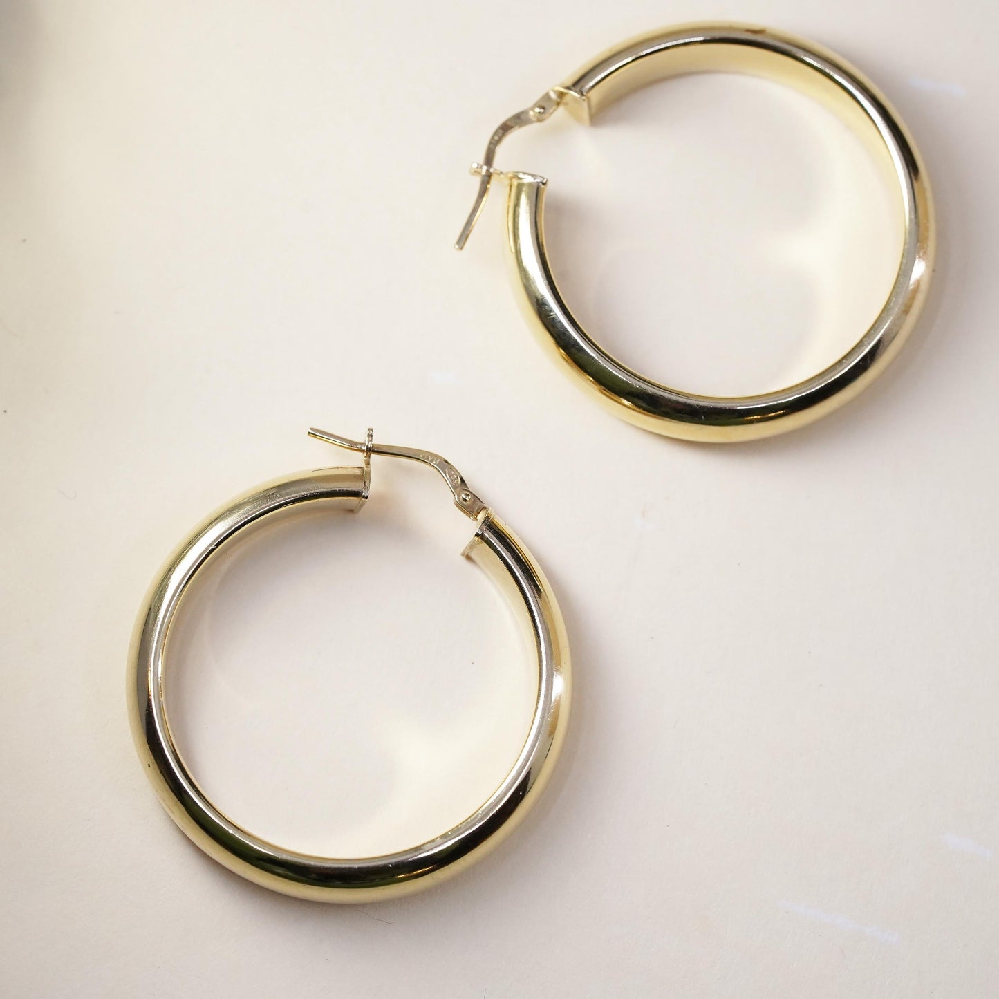 1.5", Vintage Dyadema yellow gold over sterling silver loop earrings, hoops