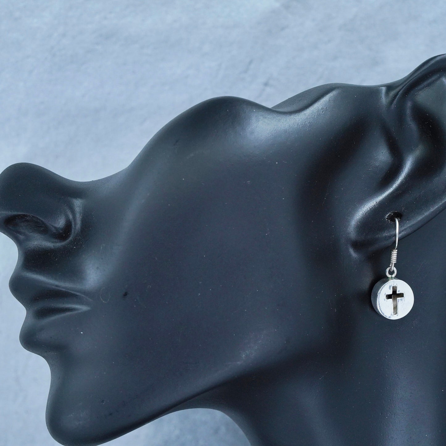 Vintage sterling 925 silver handmade earrings, circle with cross