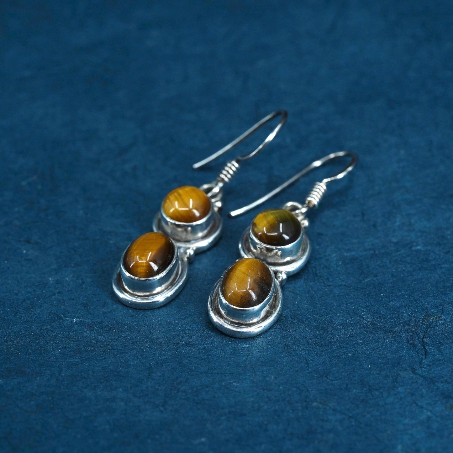 Vintage sterling silver 925 handmade earrings with golden tiger eye