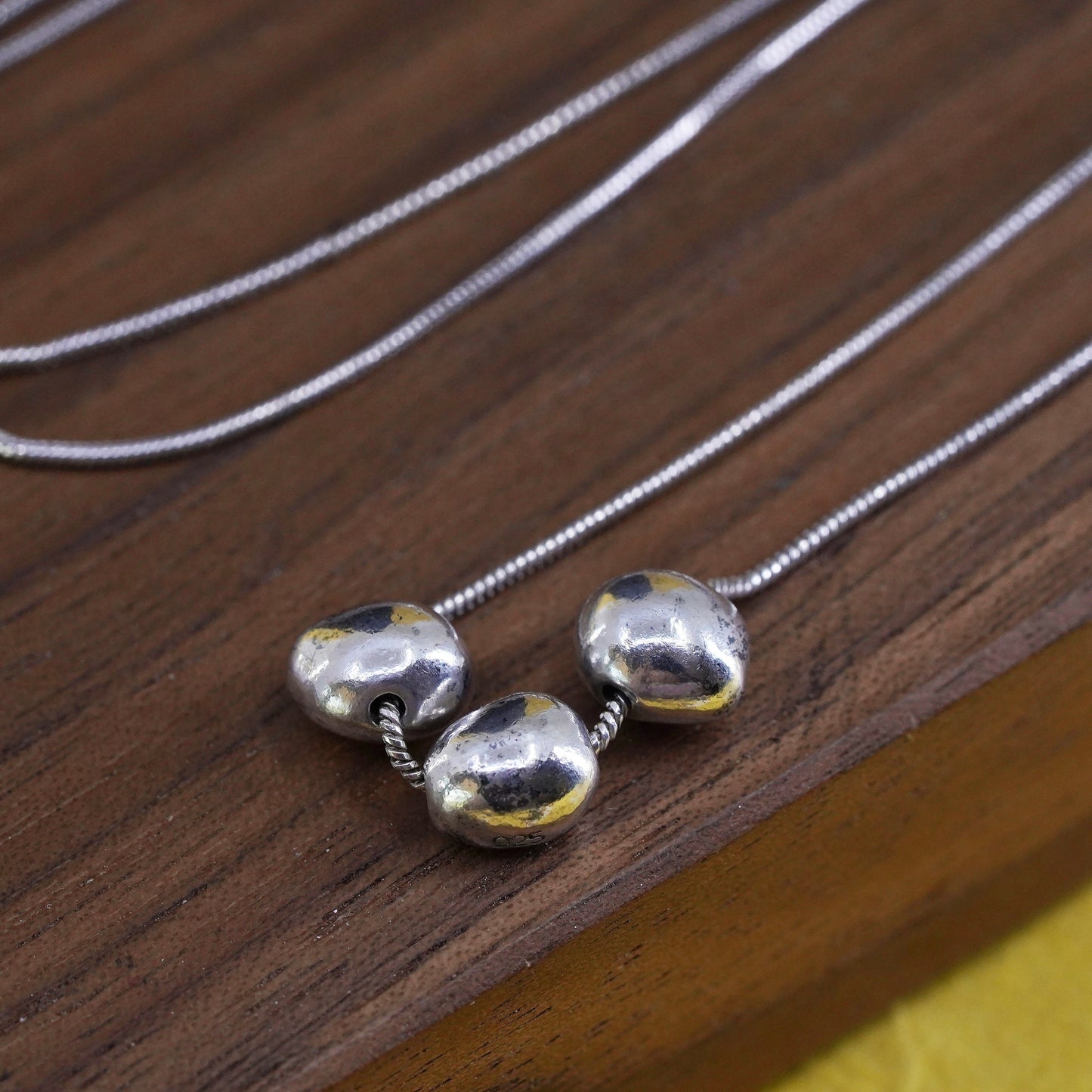 23”, Necklace, Sterling 925 Silver Multi snake Chain Necklace nugget pendants