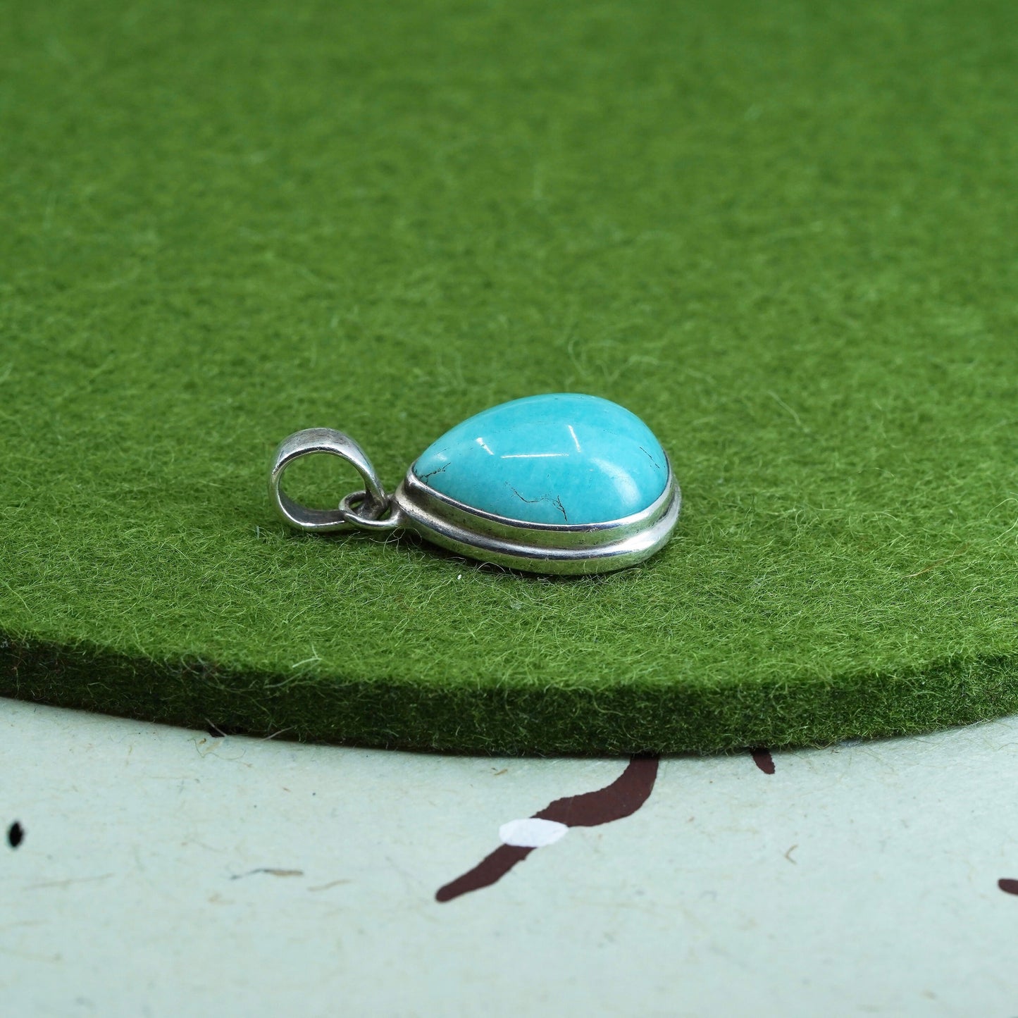 Native American Sterling silver handmade pendant, 925 teardrop turquoise