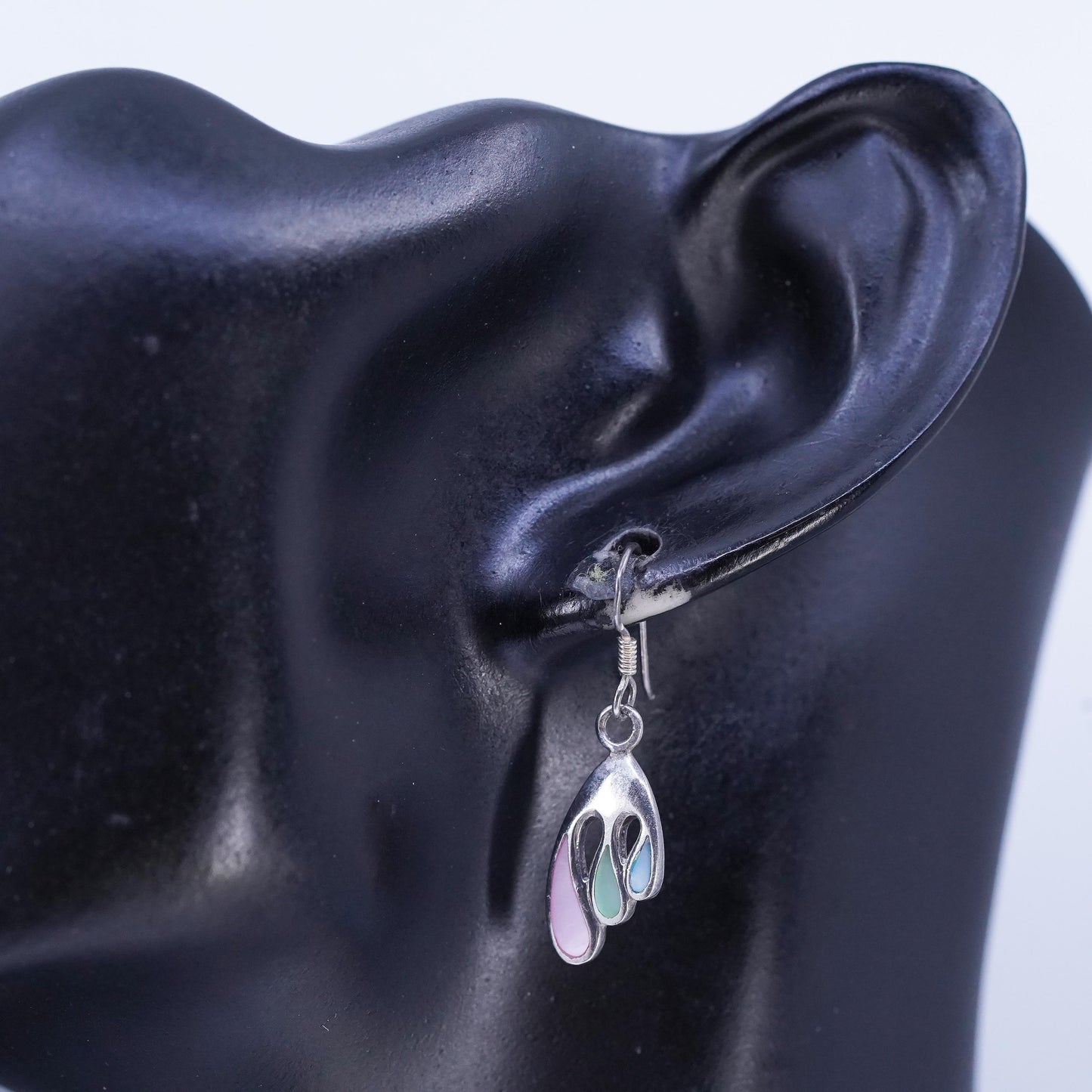 Vintage Sterling 925 silver handmade earrings with mother of pearl inlay