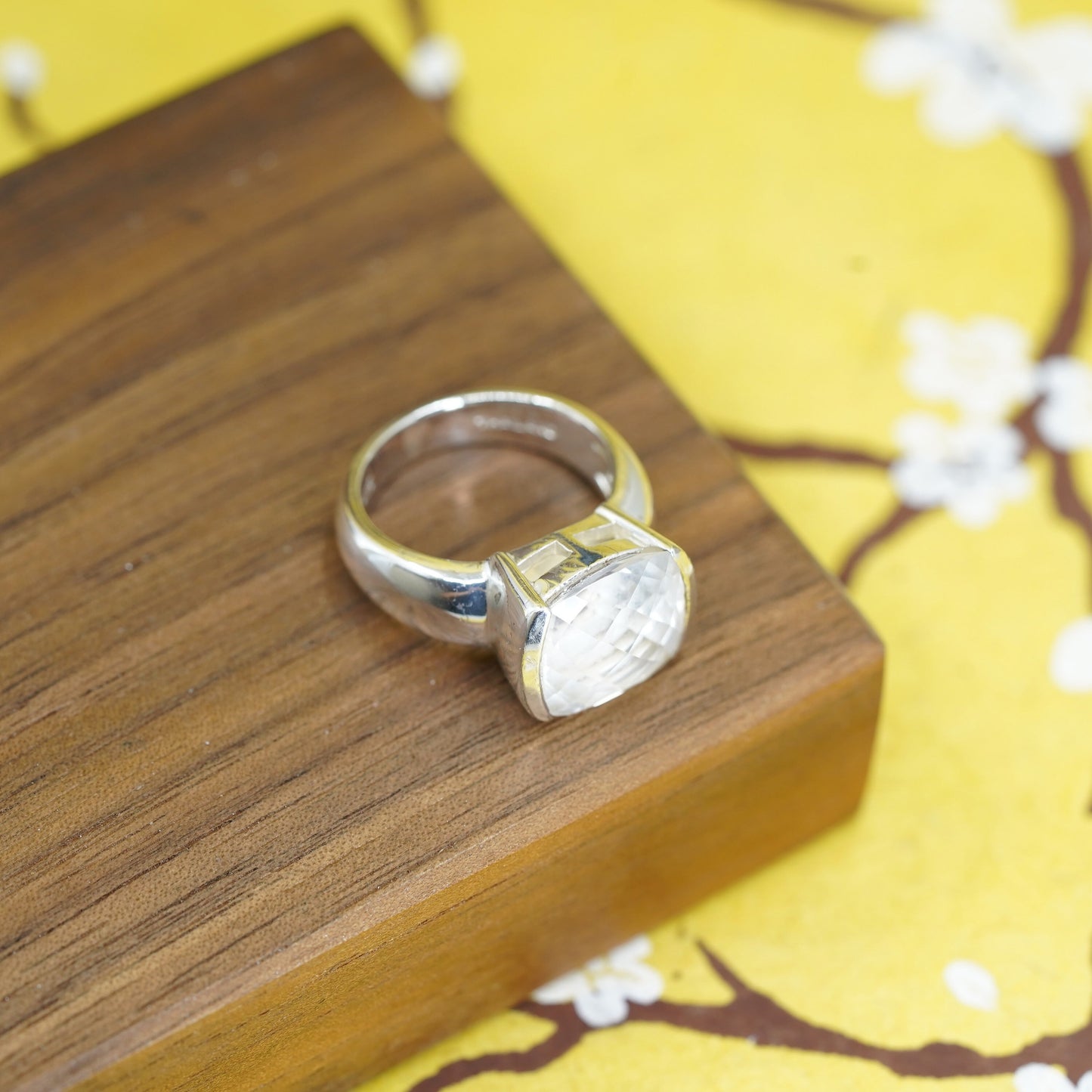 Size 7, Sterling silver 925 handmade ring checker cut crystal, cocktail ring