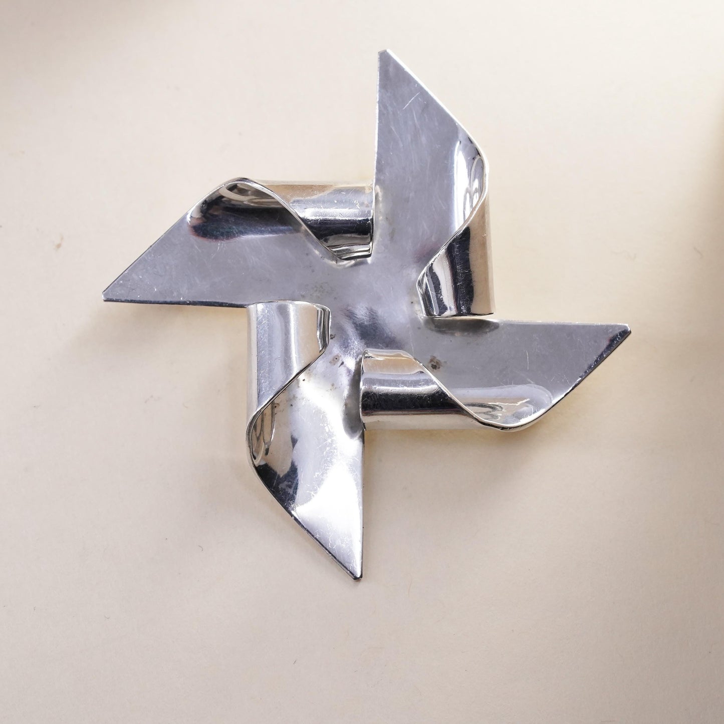 Vintage sterling silver handmade brooch, 925 silver pinwheel, minimalist