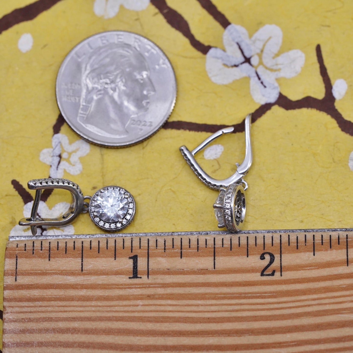 vintage Nana Sterling silver earrings, 925 huggie hoops with cluster cz dangles