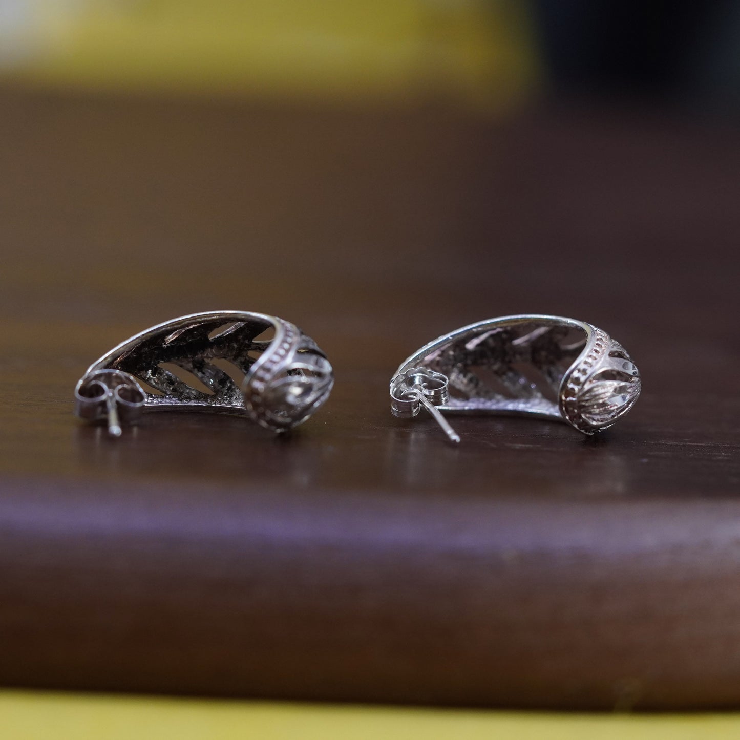 0.75”, vintage Sterling silver handmade earrings, filigree 925 huggie studs