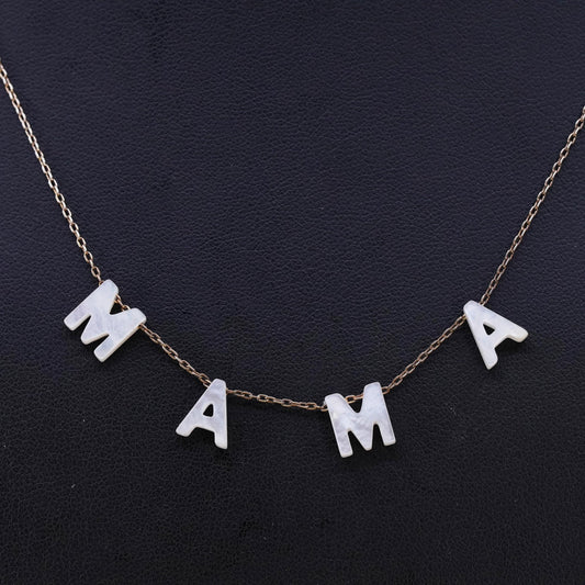 17+2", vermeil gold over Sterling silver necklace, 925 circle MOP MAMA pendant