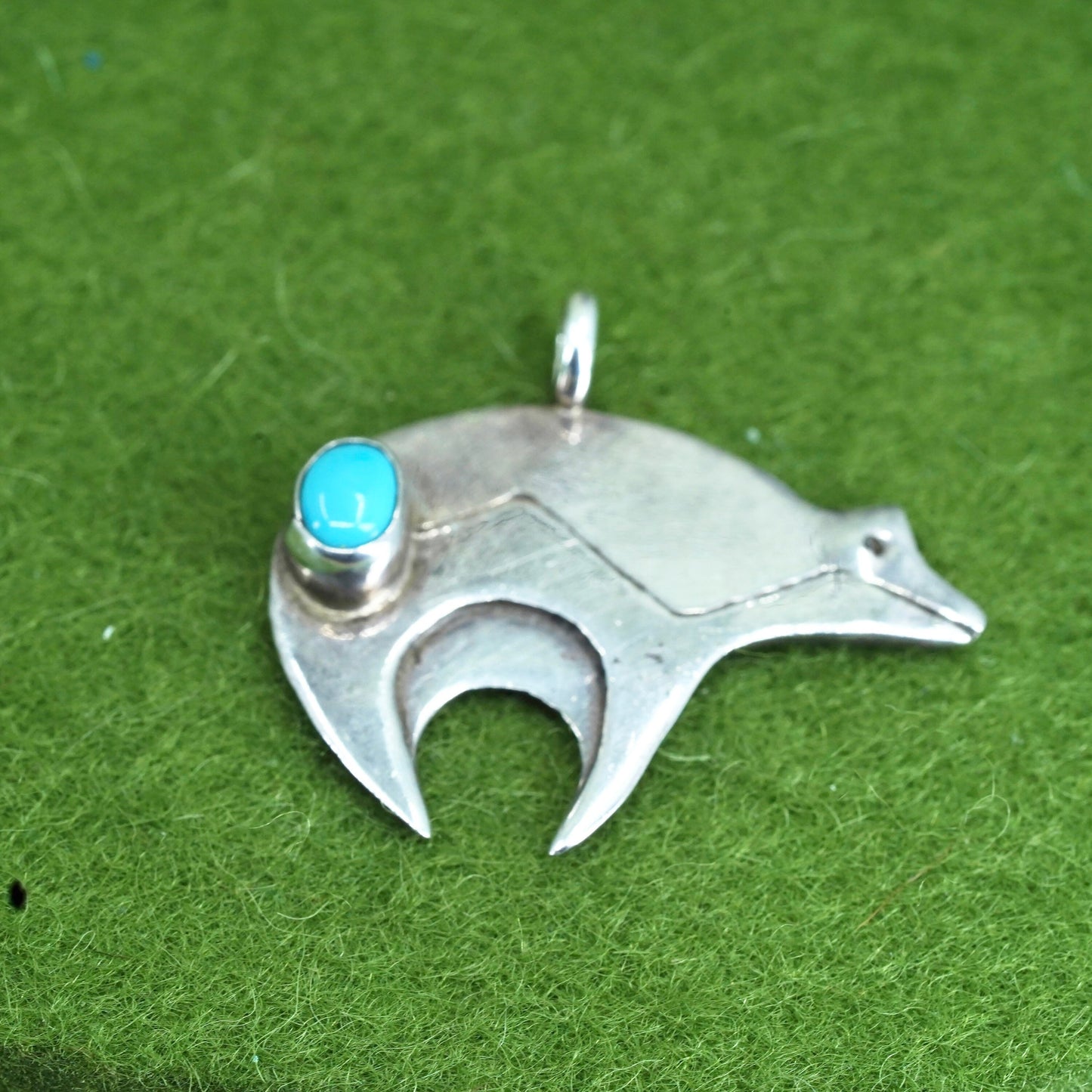 Native American Navajo MAC Sterling Silver 925 polar bear pendant turquoise