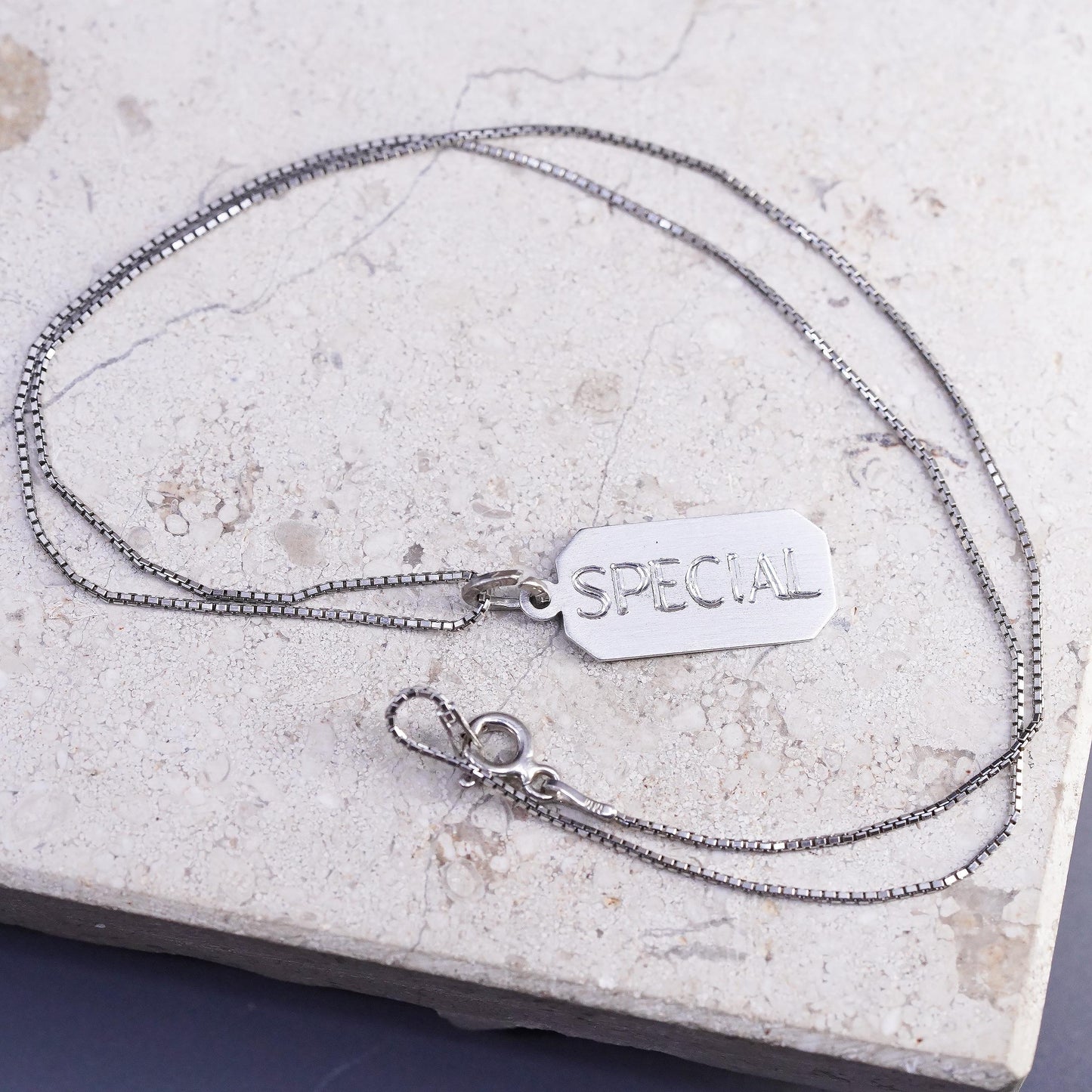 16", vintage Sterling silver necklace, 925 box chain with tag special pendant