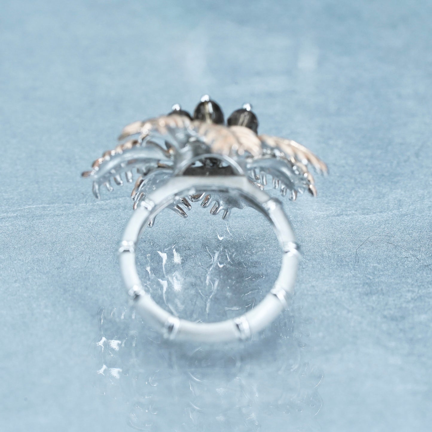 Size 8, two tone Sterling 925 silver handmade coconut tree ring smoky quartz