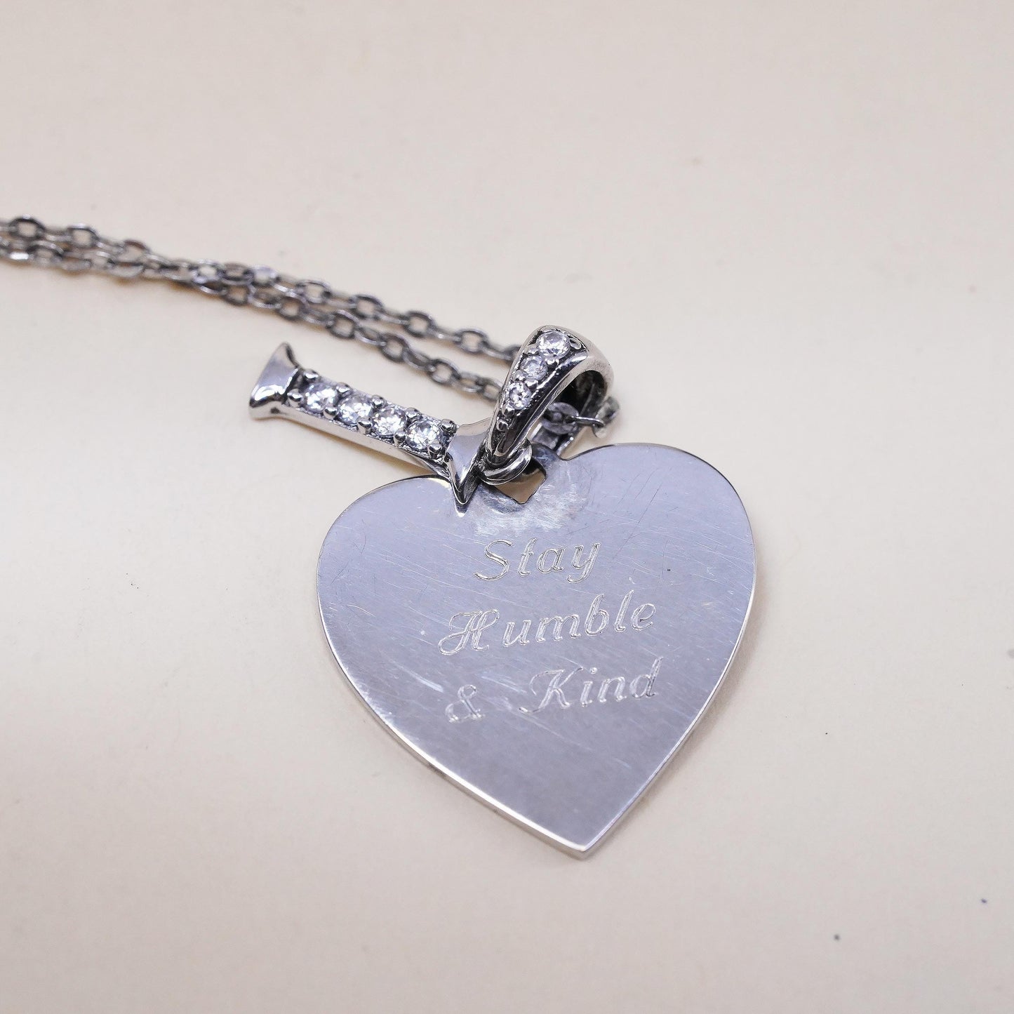 18+2”, sterling silver necklace, 925 chain heart Pendant stay humble kind