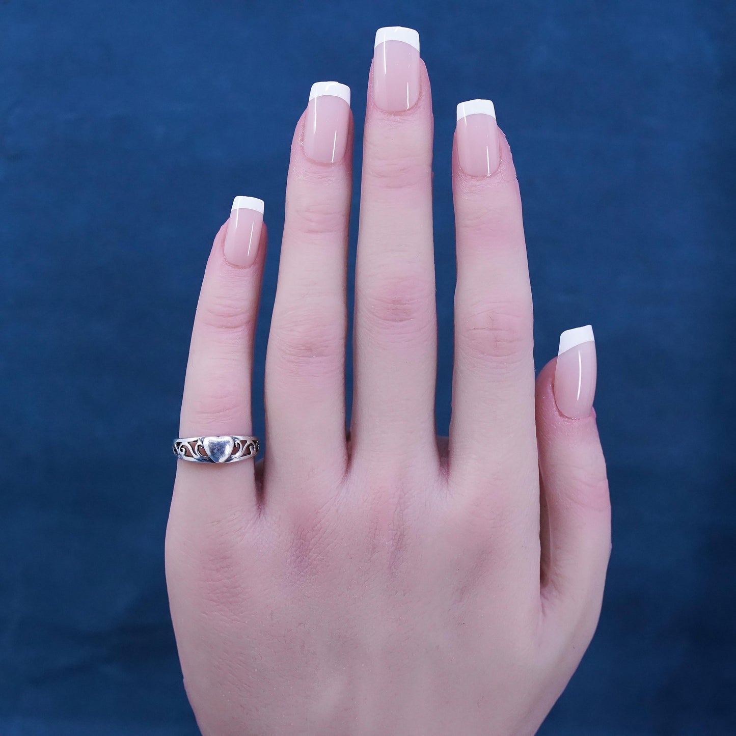 Size 5, vintage sterling silver handmade ring, 925 heart band