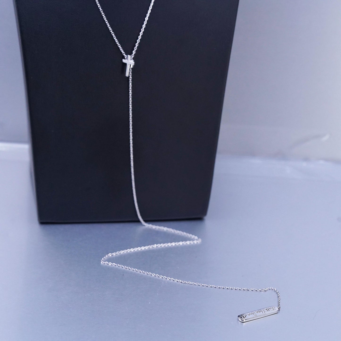 32", vintage Sterling 925 silver handmade extra long circle necklace cross