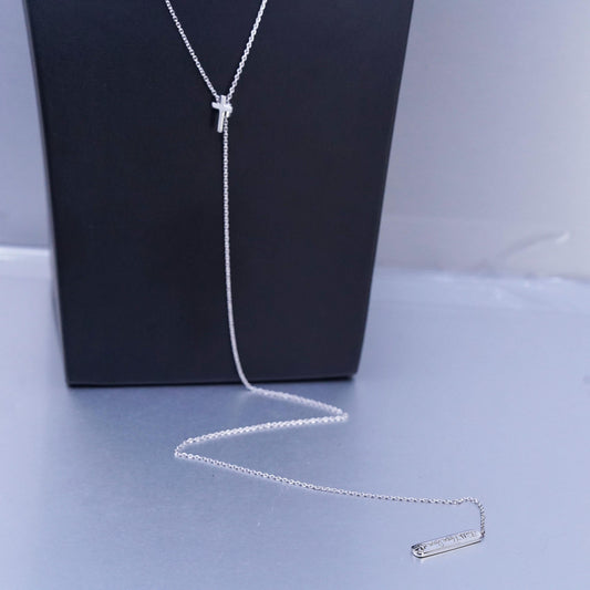 32", vintage Sterling 925 silver handmade extra long circle necklace cross