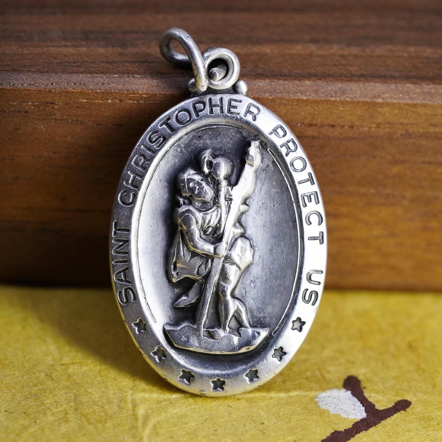 Vintage Sterling Silver 925 Saint Christopher Medal Pendant, Protect Us Charm