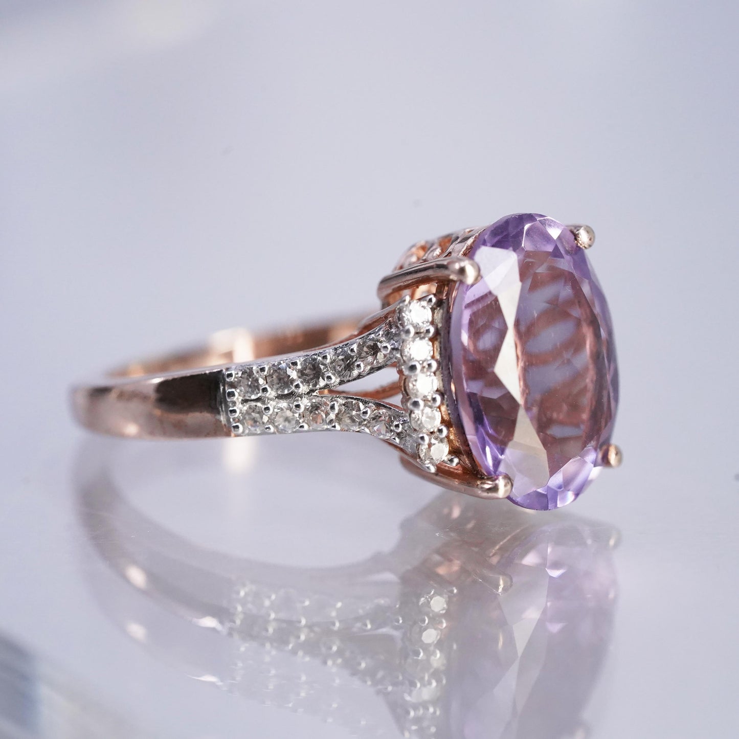 Size 9.25, Djoy vermeil rose gold over Sterling 925 silver ring oval amethyst